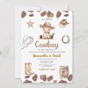 Cow Pattern Cowboy is on the Way Baby Shower  Invitation