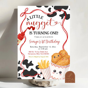 Cow Pattern Nugget Fast Food First Birthday Invitation