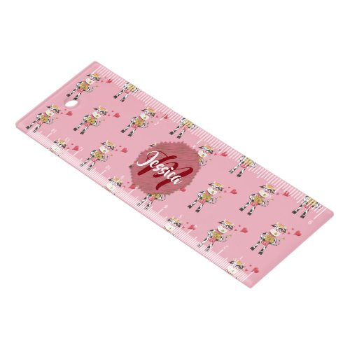 Cow pattern pink monogram 6 inch ruler