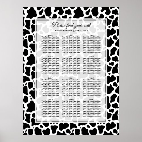 Cow Pattern Wedding Seating Chart Poster