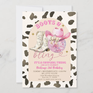 Cow Pattern Western Boots and Bling Birthday Invitation