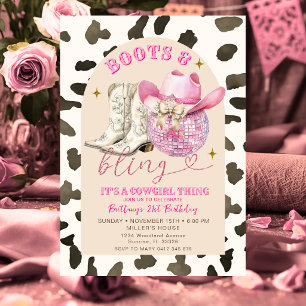 Cow Pattern Western Boots and Bling Birthday  Invitation