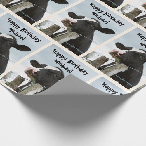 Cow Personalize Greeting  Name Birthday  Wrapping Paper