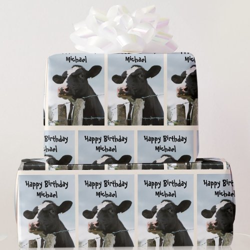 Cow Personalize Greeting  Name Birthday  Wrapping Paper