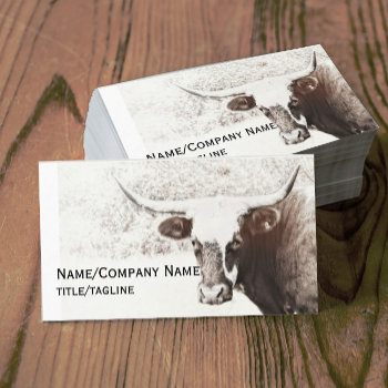 Cow Photo Art Sepia Tone Custom Double Sided Business Card by annpowellart at Zazzle