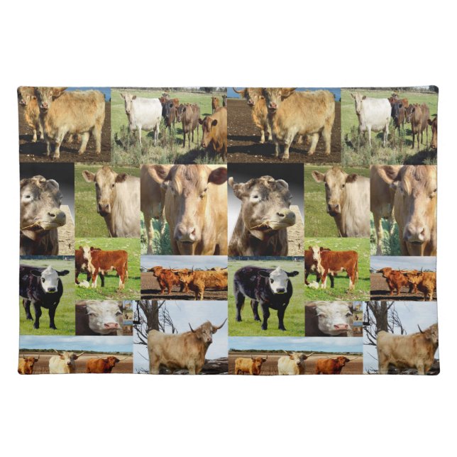 Cow Photo Collage, Cloth Placemat (Front)