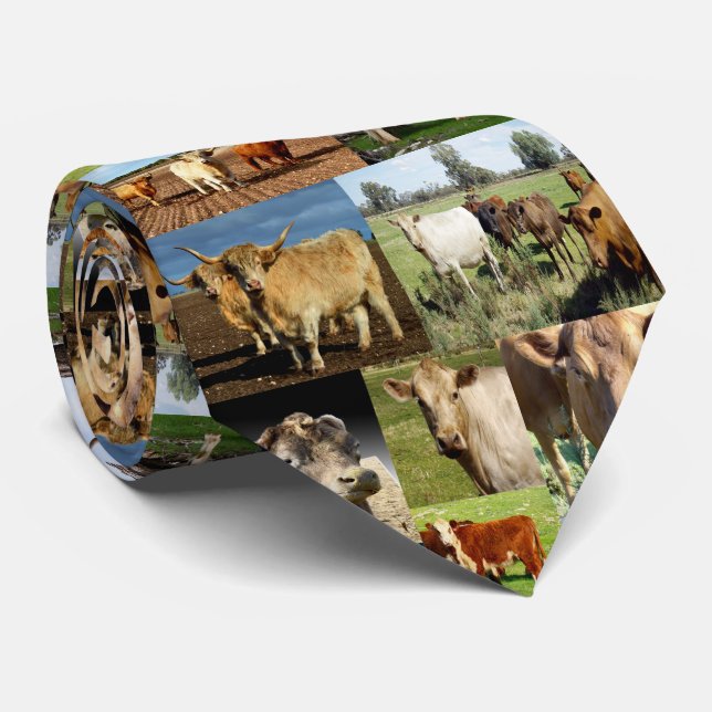 Cow Photo Collage, Neck Tie (Rolled)