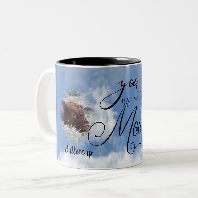 Cow PHOTO Memorial Sympathy You Had me at Meow Two-Tone Coffee Mug (Front Left)