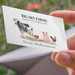 Cow Pig Animal Farming Farm Watercolor  Business Card