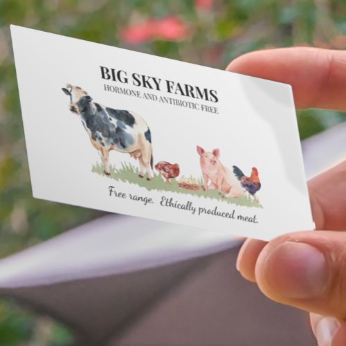 Cow Pig Animal Farming Farm Watercolor  Business Card