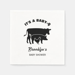 Cow Pig Chicken BabyQ BBQ Baby Shower Black White Napkins