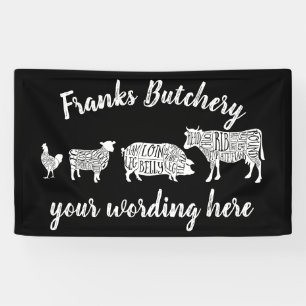 cow pig chicken butcher meat cuts art small holder banner