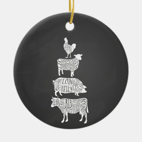 cow pig chicken butcher meat cuts art small holder ceramic ornament