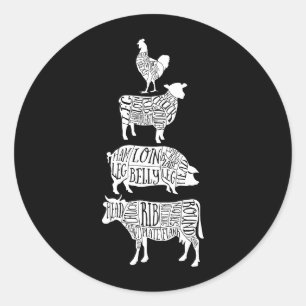 cow pig chicken butcher meat cuts art small holder classic round sticker