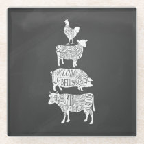cow pig chicken butcher meat cuts art small holder glass coaster