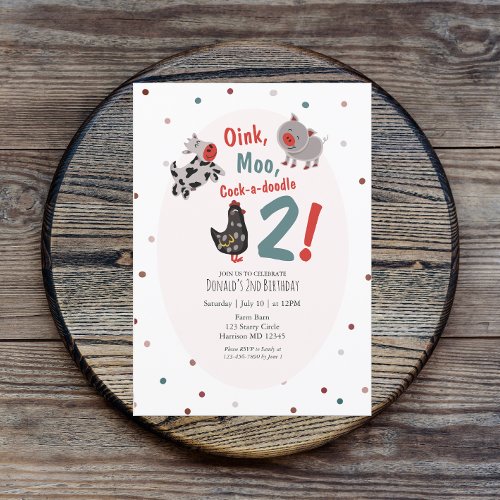 Cow Pig Farm Second Birthday Invitation