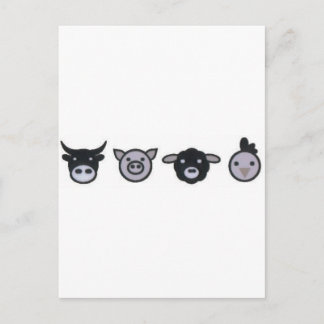 cow pig sheep chicken postcard