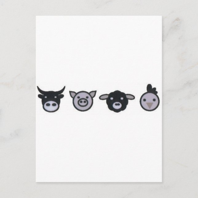 cow pig sheep chicken postcard (Front)