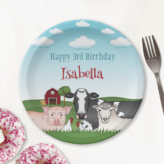 Cow Pig Sheep Chickens Farm Animals Farm Birthday Paper Plates