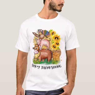 Cow Pig Turkey Happy Thanksgiving for Boys Girls K T-Shirt
