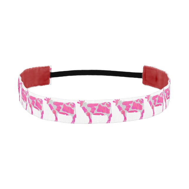 Cow Pink and White Silhouette Athletic Headband (Front)