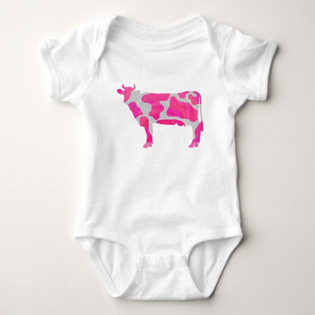 Cow Pink and White Silhouette Baby Bodysuit (Front)