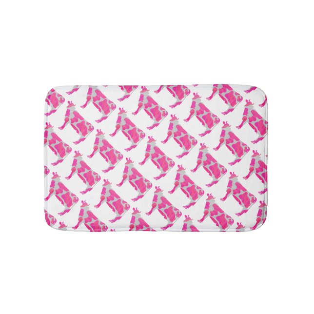 Cow Pink and White Silhouette Bath Mat (Front)