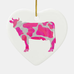 Cow Pink and White Silhouette Ceramic Ornament