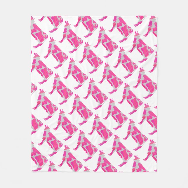 Cow Pink and White Silhouette Fleece Blanket (Front)