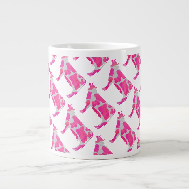 Cow Pink and White Silhouette Giant Coffee Mug (Front)