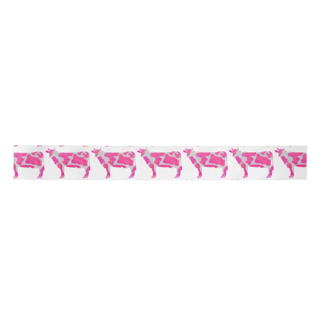 Cow Pink and White Silhouette Satin Ribbon (Front)