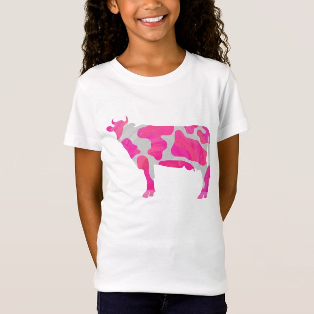 Cow Pink and White Silhouette T-Shirt (Front)