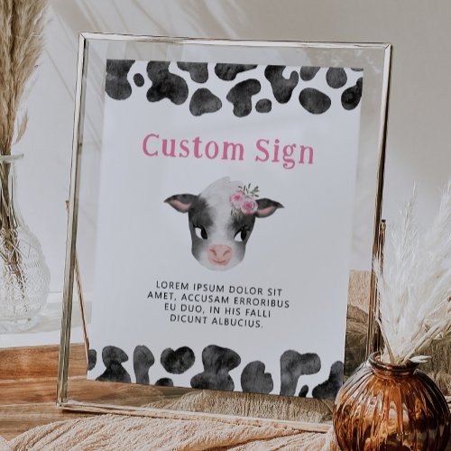 Cow Pink Birthday Party Custom Sign