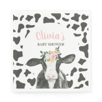 Cow Pink Floral and Gingham Baby Shower Napkins