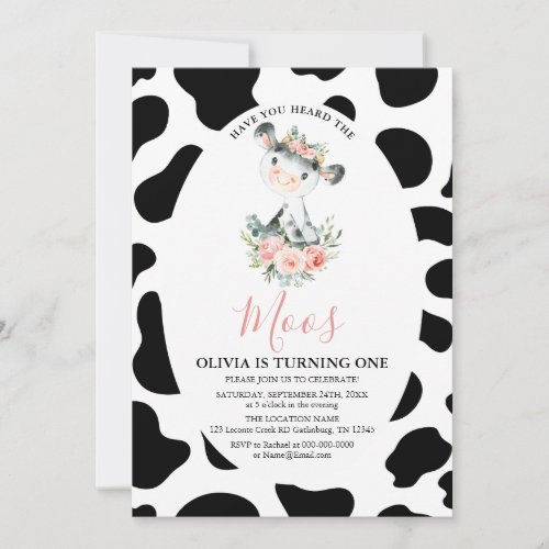 Cow Pink Floral Have You Heard Moos Birthday Invitation