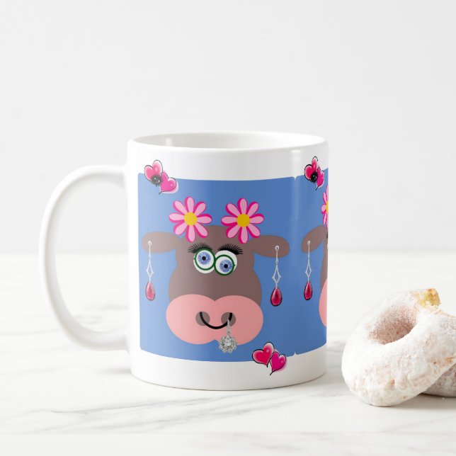 Cow Pink Hearts Jewelry Mug (With Donut)