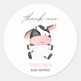 Cow Pink Pattern Farm Rustic Country Baby Shower G Classic Round Sticker