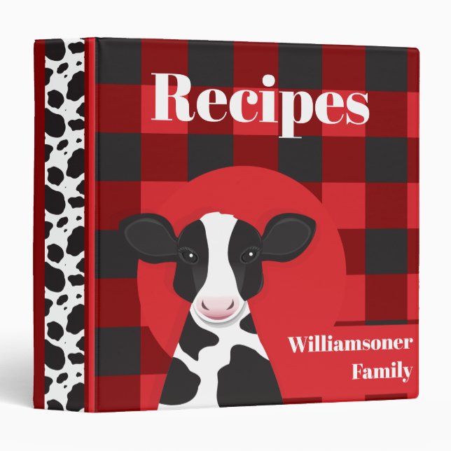 Cow Plaid Name Family Cookbook Recipe 3 Ring Binder (Front/Spine)