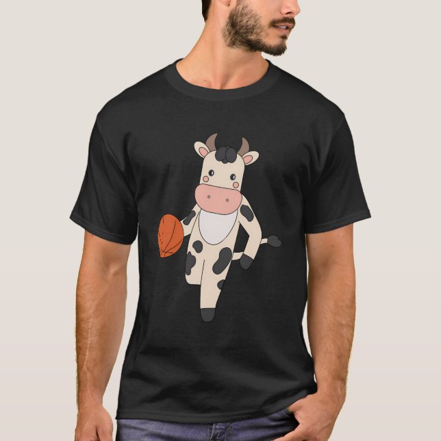 Cow Playing Basketball Agriculture Dairy Cow T-Shirt (Front)