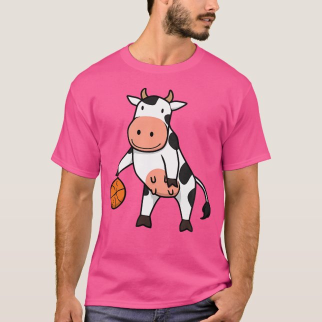 Cow Playing Basketball Ironic Ball Sports Hobby T-Shirt (Front)