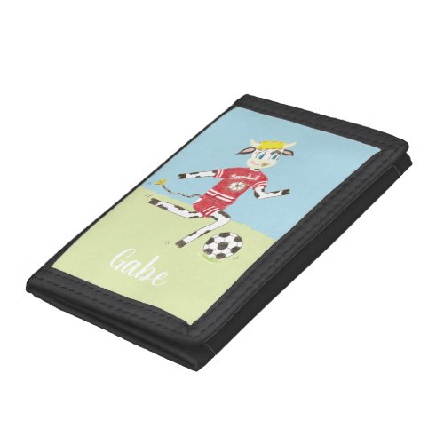 Cow playing soccer kid personalized wallet