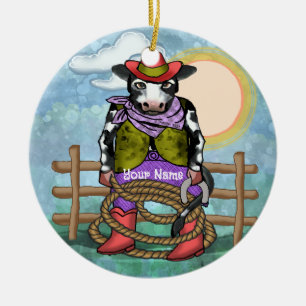 Cow Poke Ceramic Ornament