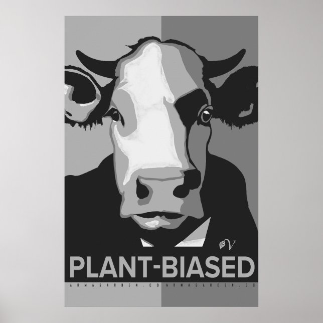 Cow Pop Art Poster in Black & White - Plant-Biased (Front)