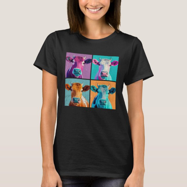 Cow Pop Illustration Colorful Animal Women Men T-Shirt (Front)