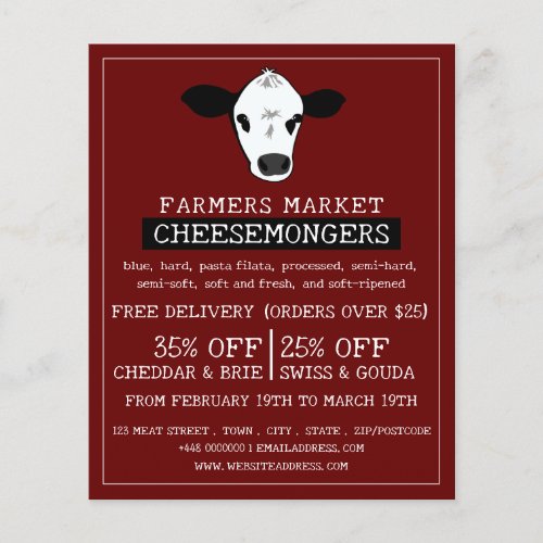 Cow Portrait Cheesemonger Advertising Flyer