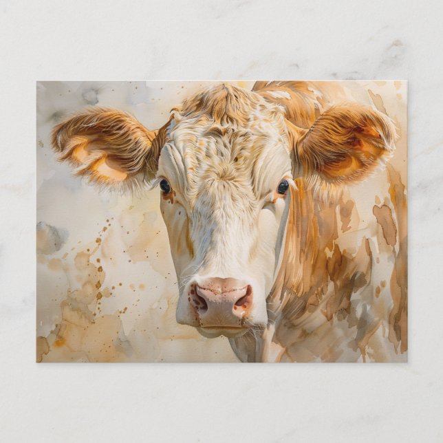Cow Portrait Watercolor Painting Postcard (Front)