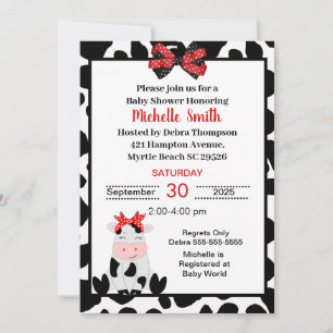 Cow Print and Cute Cow Baby Shower Invitation