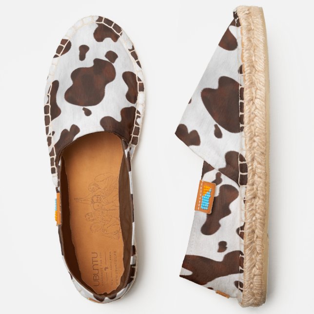 Cow Print Animal Spots Brown White Western Pattern Espadrilles (Side)