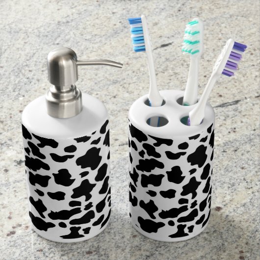 Cow Print Bathroom Accessories Soap Dispenser And Toothbrush Holder (Front)