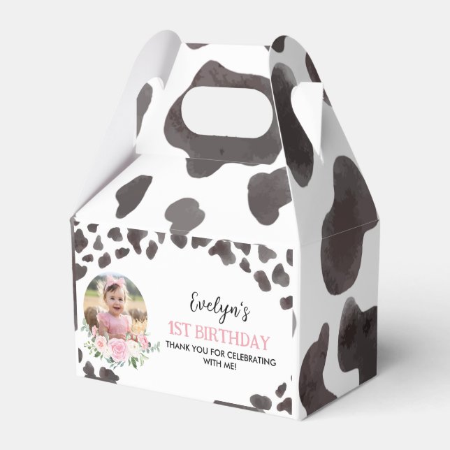 Cow Print Birthday Party Favor Box (Front Side)